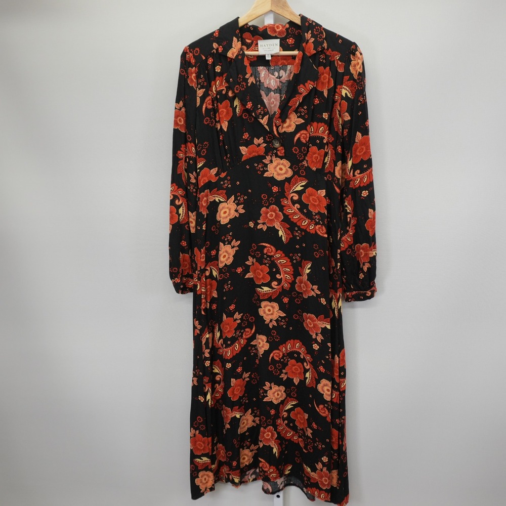 Hayden Los Angeles Women Black Orange Floral Rayon Midi Dress H8091 Size M